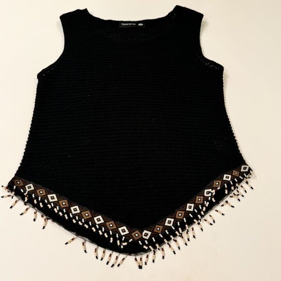 Truworths - Open Knit Sleeveless Top with Tribal Beaded Hemline in Black - Picture 2 of 9